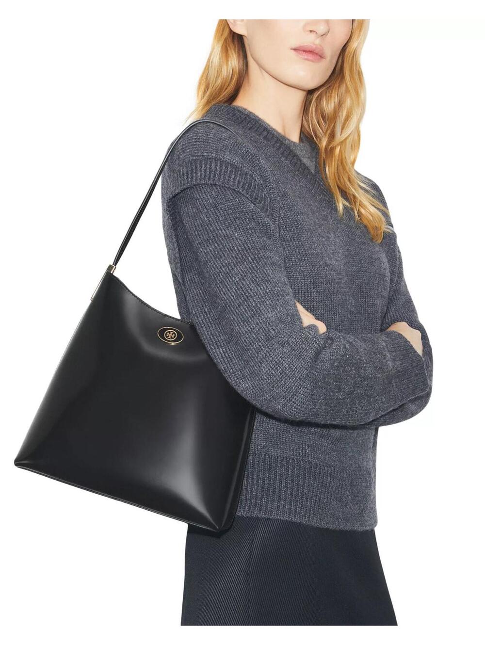 Tory Burch Robinson Spazzolato Leather Hobo Bag Black